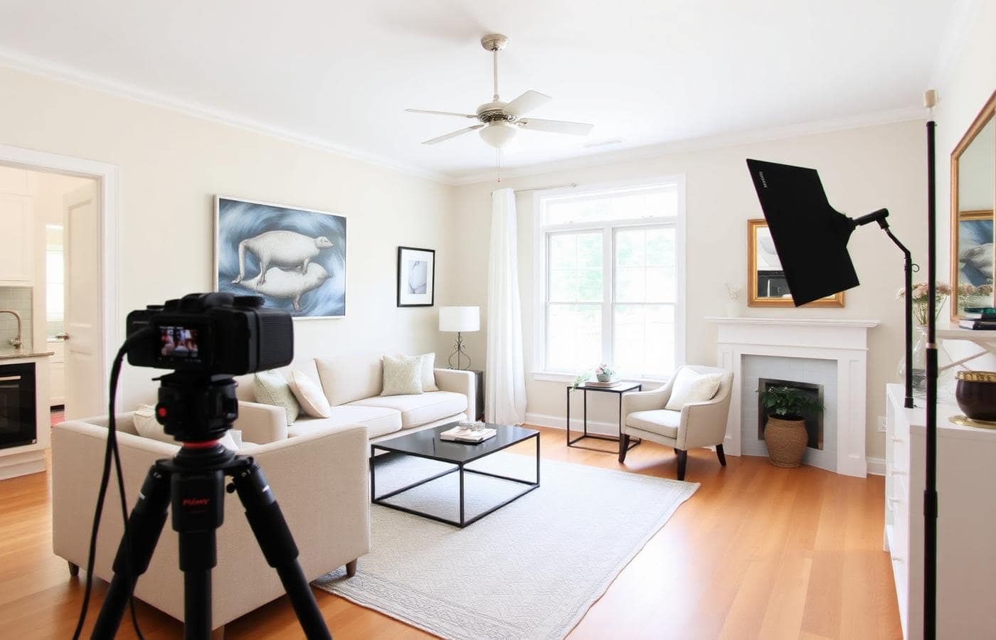 Well-prepared New Jersey living room being photographed for a real estate listing